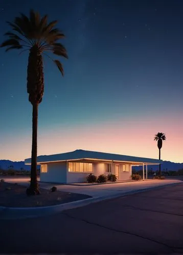 mid century house,midcentury,palmdale,palm springs,joshua trees,holiday motel,neutra,mid century modern,eichler,motel,bungalow,pahrump,dusk,nightscape,house silhouette,dunes house,matruschka,long exposure light,nighthawks,electric gas station,Conceptual Art,Daily,Daily 05