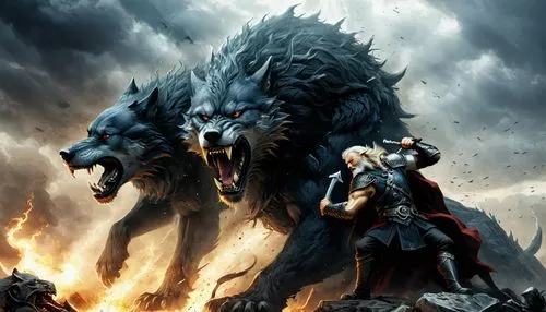 hellhounds,elric,lycans,fenrir,stormfury,lycan,barghest,howl,targaryen,drizzt,wolfen,hellhound,thorolf,wolfsfeld,warg,wolfs,white wolves,two wolves,werewolve,blackwolf,Illustration,Realistic Fantasy,Realistic Fantasy 07