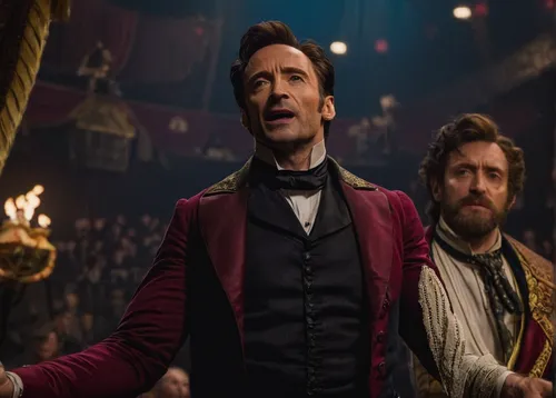 DF-07720 – P.T. Barnum (Hugh Jackman) comes alive with the oddities in Twentieth Century Fox's THE GREATEST SHOWMAN.,frock coat,christmas carol,cravat,east indiaman,the victorian era,ringmaster,ballet