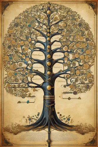 Design a family tree with a futuristic theme and metallic accents.,gold foil tree of life,the japanese tree,bodhi tree,the branches of the tree,tree of life,celtic tree,flourishing tree,family tree,or