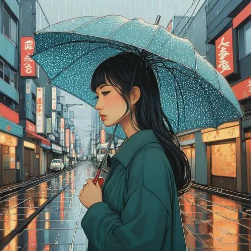 asian umbrella,umbrella,japanese umbrella,walking in the rain,in the rain,japanese umbrellas,blue rain,rainy,tokyo,umbrellas,shibuya,akiba,hoshihananomia,osaka,rainy day,kyoto,japanese woman,kodori,kikori,tokyoites,Illustration,Japanese style,Japanese Style 15