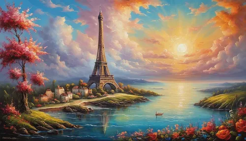 landscape background,saint michel,eiffel tower,church painting,fantasy landscape,eiffel,paris,painting technique,the eiffel tower,oil painting on canvas,fantasy picture,oil painting,universal exhibition of paris,art painting,world digital painting,coastal landscape,notre dame de sénanque,french digital background,sea landscape,idyllic,Photography,General,Natural