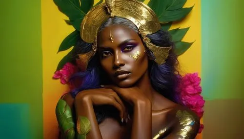 Elegant Fantasy of Shiva,a beautiful woman with purple hair and gold accessories,oshun,baoshun,nefaria,amerykah,azealia,ibibio,Photography,Artistic Photography,Artistic Photography 08