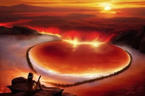 ring of fire,lake of fire,fire heart,volcanic crater,volcanic lake,lava flow,volcano pool,agate carnelian,sunstone,fire ring,lava river,supervolcano,crater,volcanic landscape,the heart of,watery heart,fire planet,heart with crown,volcanic,lava,Illustration,Realistic Fantasy,Realistic Fantasy 01