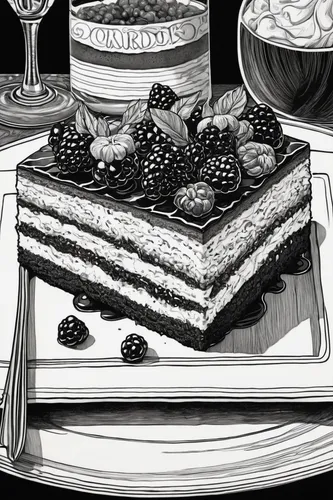 petit gâteau,clipart cake,torte,linzer torte,currant cake,a cake,slice of cake,cake stand,pastry shop,blackberry pie,layer cake,book illustration,desserts,coffee tea illustration,dessert station,cake buffet,sachertorte,thirteen desserts,dobos torte,cake,Illustration,Black and White,Black and White 14