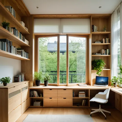 wooden windows,modern office,writing desk,modern room,bookshelves,study room,wooden desk,bookcase,danish room,secretary desk,wood window,cabinetry,home office,working space,home interior,room divider,desk,reading room,scandinavian style,contemporary decor,Photography,General,Natural