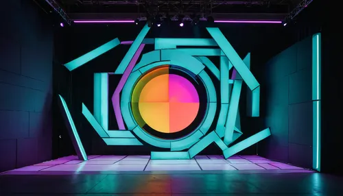 modern tv stage design,dance show,geometry,light,colour,neon,construction,mapping,structures,neon sign,light paint,light drawing,light art,uv,neon light,portal,lightpainting,neon ghosts,light space,el