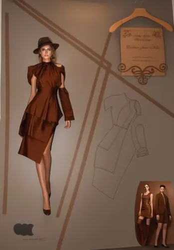 a mannequin dressed in brown and a dress with high heels,maxmara,khnopff,delvaux,fashion vector,shopgirl,clue,Photography,General,Realistic