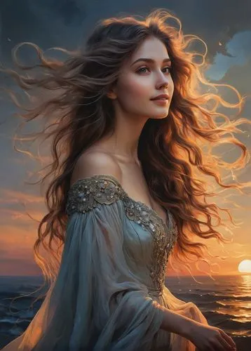 celtic woman,margairaz,romantic portrait,margaery,fantasy art,fantasy portrait,mystical portrait of a girl,the wind from the sea,ariadne,fantasy picture,amphitrite,world digital painting,behenna,lyonesse,windswept,the sea maid,windblown,seregil,ellinor,persephone,Illustration,Realistic Fantasy,Realistic Fantasy 16