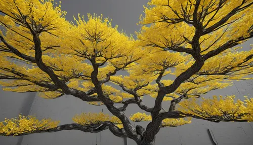 Yellow And Gray Tree Paintinglourry Legarde Inside Most Popular Yellow Grey Wall Art (View 12 of 15),golden trumpet trees,yellow tabebuia,golden trumpet tree,tabebuia,yellow leaves,deciduous trees,dec