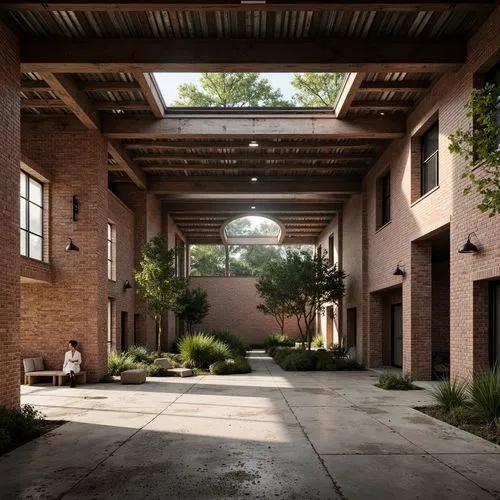 Rustic industrial landscape, abandoned factories, worn brick walls, distressed metal roofs, reclaimed wood accents, earthy tones, natural textures, regional materials, local craftsmanship, exposed duc