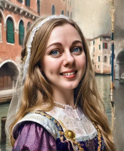 girl in a historic way,hallia venezia,italian painter,the carnival of venice,portrait background,romantic portrait,venetia,photo painting,european,renaissance,fantasy portrait,world digital painting,girl on the river,della,isabella,venetian,tudor,the girl's face,portrait of a girl,w 21