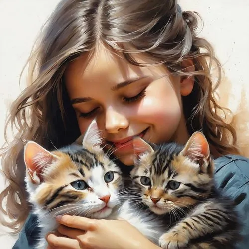 tenderness,little boy and girl,cat lovers,childs,little girls,children,oil painting,oil painting on canvas,kittens,vintage boy and girl,little angels,baby cats,two cats,cat family,boy and girl,cat love,children girls,felines,cute cat,art painting,Conceptual Art,Fantasy,Fantasy 12