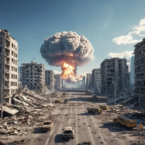 futuristic city destroyed by nuclear bomb,nucleaire,counterproliferation,doomsday,nuclear war,pyroclastic,post-apocalyptic landscape,nuclearization,detonation,mirny,catastrophism,hiroshima,detonations