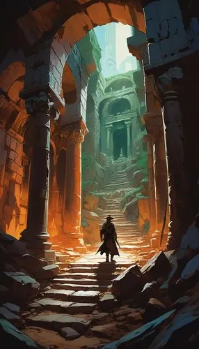 ancient city,labyrinthian,petra,hall of the fallen,khandaq,karakas,ruins,excavation,ruin,subterranean,ancient,beneath,karnak,pilgrimage,passage,world digital painting,kanawa,undercroft,spelunker,place of pilgrimage