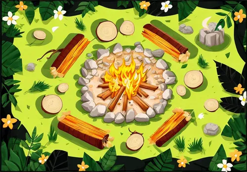 a small campfire surrounded by stones and wood,fire ring,diwali background,android game,campfire,candy cauldron,cactus digital background,life stage icon,btd,firepit,wood daisy background,fire poker f