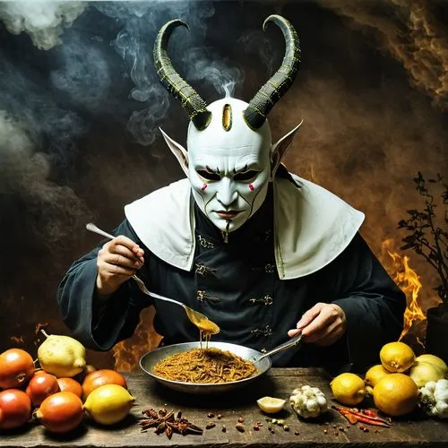 dark mood food,chef,omnivore,krampus,caterer,appetite,cooking book cover,jester,men chef,cholent,food styling,massaman curry,culinary art,sambar,food and cooking,conceptual photography,hunger,cauldron,paganism,cooking utensils,Photography,Artistic Photography,Artistic Photography 13