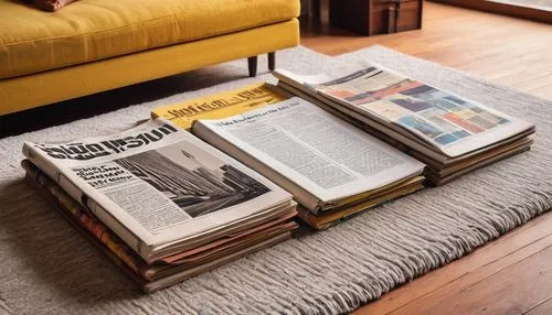 Vintage architectural design magazine, stack of old issues, worn edges, yellowed pages, bold font headlines, colorful illustrations, retro-style advertisements, coffee table setup, modern minimalist l