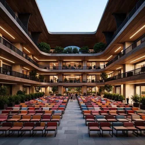 atriums,esade,courtyards,shenzhen vocational college,diliman,seidler,schulich,biopolis,dlsu,technion,unsw,oberoi,amphi,interlace,wintergarden,mccombs,lecture hall,ucsd,rikshospitalet,courtyard