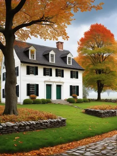 new england style house,old colonial house,fall landscape,baltusrol,sagamore,country estate,country house,waynflete,country hotel,delbarton,merion,armonk,vermont,farmhouses,schuylerville,homeplace,leatherstocking,dunrobin,sherborn,rhinebeck,Art,Classical Oil Painting,Classical Oil Painting 40