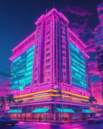 south beach,miami,hotel riviera,neon lights,neon light,honolulu,colorful city,largest hotel in dubai,fort lauderdale,pan pacific hotel,neon,80's design,neon coffee,neon sign,fantasy city,neon ghosts,hotels,neon tea,acapulco,80s,Conceptual Art,Sci-Fi,Sci-Fi 28