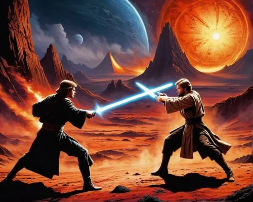 cg artwork,starwars,star wars,jedi,lightsaber,rots,sw,obi-wan kenobi,confrontation,duel,portal,force,fantasy picture,luke skywalker,background image,mundi,wall,sword fighting,defense,laser sword,Conceptual Art,Sci-Fi,Sci-Fi 20