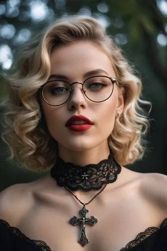 silver framed glasses,lace round frames,librarian,gothic portrait,clergywoman,christianize,Photography,General,Cinematic