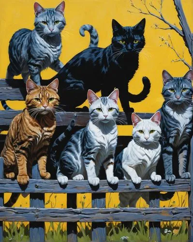 cat family,vintage cats,cats on brick wall,cat pageant,felids,georgatos,Conceptual Art,Daily,Daily 01