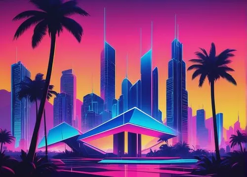 80's design,miami,neon arrows,80s,futuristic landscape,retro background,abstract retro,neon,aesthetic,neon lights,vapor,neon light,futuristic,south beach,colorful city,neon cocktails,tropics,fantasy city,tropical house,neon ghosts,Conceptual Art,Fantasy,Fantasy 04