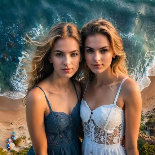 beautiful photo girls,natural beauties,two beauties,sisters,models,two girls,angels,lindos,beautiful women,pretty women,capri,beach background,pretty girls,malibu,summer icons,portrait photographers,by the sea,aloha,mermaids,twin flowers,Photography,General,Fantasy