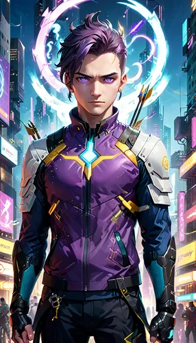 android game,game illustration,yukio,cyberpunk,hero academy,male character,voltage,guilinggao,superhero background,rein,omega,cyborg,mobile game,purple background,cg artwork,ultraviolet,tangelo,monsoon banner,zero,electro,Anime,Anime,General