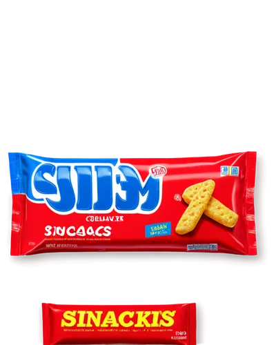 Slim Jim snacks, packaging design, shiny metallic wrapper, red and blue colors, logo centered, rectangular shape, detailed texture, studio lighting, high-angle shot, 3/4 composition, shallow depth of 