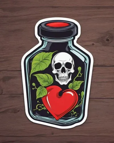 poison bottle,medicine icon,skull allover,heart clipart,vector illustration,poison,heart icon,vector graphic,poisonous,heart background,vector design,red heart medallion,calaverita sugar,vector image,heart care,vector art,valentine's day clip art,wood heart,poisonous plant,honey jar,Unique,Design,Sticker