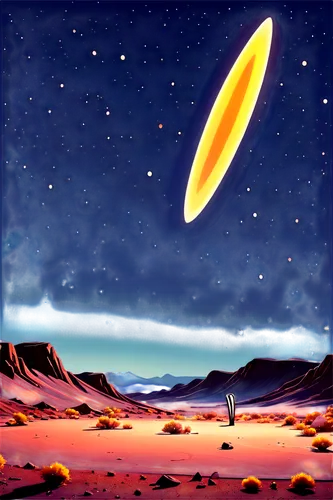 uluru,meteor,ufo,rocket launch,space art,ufos,fire planet,meteor rideau,brauseufo,rocketship,asteroid,lava lamp,spacefill,desert background,crayon background,hindenburg,andromeda,ufo intercept,retina nebula,planet alien sky,Illustration,Retro,Retro 12