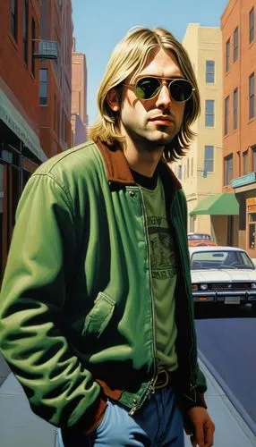 70's icon,smoking man,pedestrian,man talking on the phone,john lennon,a pedestrian,70s,john doe,steve,mullet,thinking man,oil on canvas,aviator,green jacket,man with a computer,che,the thing,man on a bench,george,man portraits,Conceptual Art,Sci-Fi,Sci-Fi 15