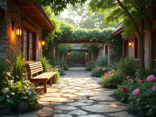 walkway,pathway,courtyards,sake gardens,wooden path,teahouse,pergola,courtyard,patios,japan garden,3d render,arbor,patio,the garden,garden,ryokan,zen garden,gardens,monastery garden,3d rendered,Photography,General,Realistic