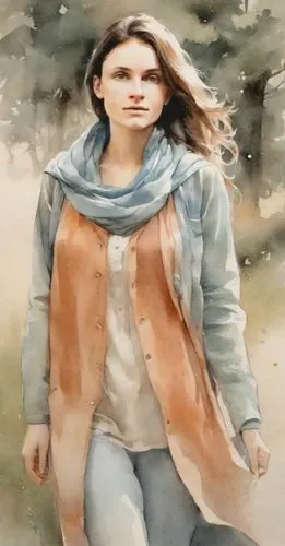 Woman sem suando carpindo um lote,a painting of a woman wearing a scarf,watercolor painting,watercolor women accessory,watercolor background,watercolor pencils,watercolour paint,watercolor,watercolor 