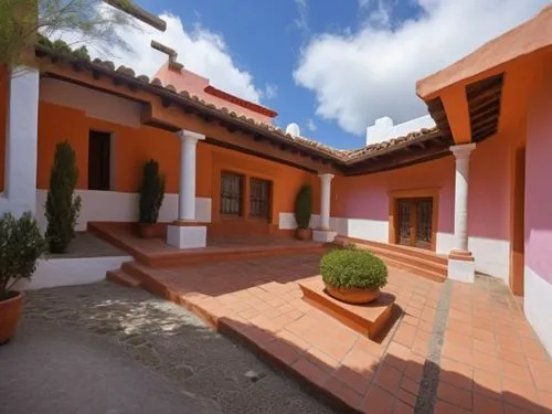 DISEÑO DE UNA CASA ESTILO MEXICANO MODERNO, CON UN CLAUSTRO CONFORMADO POR UNA TERRAZA  A BASE DE VIGAS DE MADERA, TEJA, COLUMNAS REDONDAS, EN EL CENTRO UN ESPEJO DE AGUA, CON EL ESTILO DE LA ARQUITEC