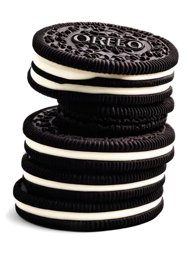 Oreo cookies, white cream filling, black cookie wafers, stacked, rotated 30 degrees, shiny surface, soft focus, warm lighting, shallow depth of field, close-up shot, macro photography, high contrast, 