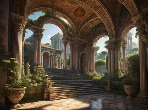 theed,rivendell,labyrinthian,hall of the fallen,calydonian,archways,parnassus,palaces,dorne,cochere,citadels,naboo,panagora,pillars,the threshold of the house,arcadia,gardens,ancient city,castle of the corvin,arboreus,Conceptual Art,Fantasy,Fantasy 13