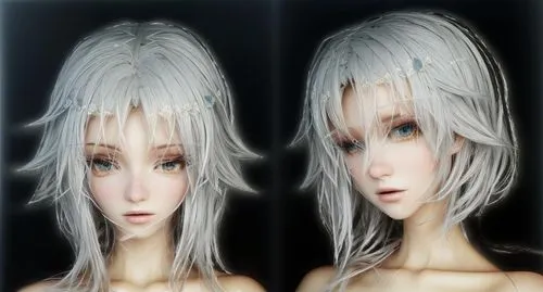 natural cosmetic,ice queen,doll's facial features,winterblueher,cosmetic,pale,fractalius,artificial hair integrations,cosmetic brush,white rose snow queen,anime 3d,female doll,gradient mesh,3d rendered,gemini,cosmetic sticks,suit of the snow maiden,triplet lily,silvery,blank frames alpha channel