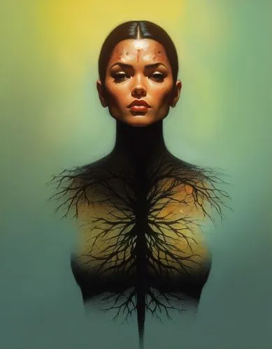 lymphatic,biophilia,afrofuturism,womanism,anansi,root chakra,solar plexus chakra,meridians,animist,piene,symbioses,dryad,earth chakra,goude,lifeforms,homogenic,african woman,fractals art,vodun,african