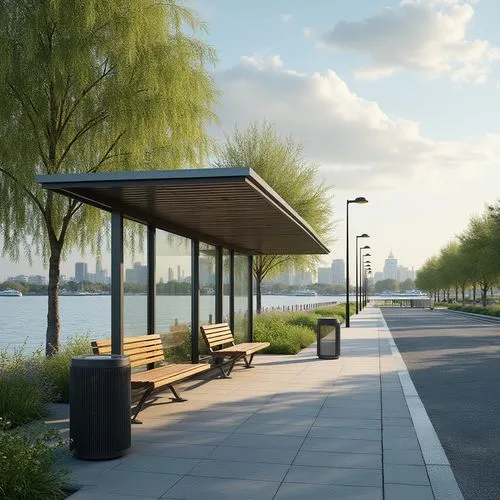 bus shelters,carports,renderings,bus stop,bayfront,arborway,3d rendering,busstop,revit,shorefront,walkway,transitway,riverfront,riverside park,harborwalk,harborfront,sketchup,kingsborough,urban design,esplanades,Photography,General,Realistic