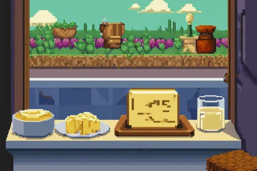 cheese factory,bakery,pastry shop,cheese sales,cake shop,blocks of cheese,ice cream stand,cheese cubes,kitchen shop,village shop,cheese plate,ice cream shop,shopkeeper,danbo cheese,cheese truckle,gold shop,cheese sweet home,soap shop,collected game assets,retro items,Unique,Pixel,Pixel 01