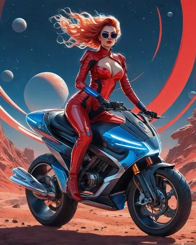 asuka langley soryu,red super hero,harley,sci fiction illustration,super bike,motorbike,Conceptual Art,Sci-Fi,Sci-Fi 24