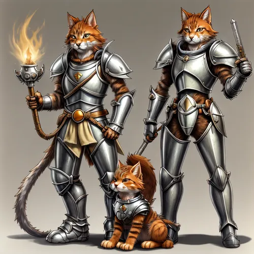 firestar,cat warrior,armored animal,felines,cat family,knight armor,oktoberfest cats,torches,smouldering torches,protectors,swordsmen,patrols,cats,knights,lancers,capricorn kitz,torch-bearer,armor,two