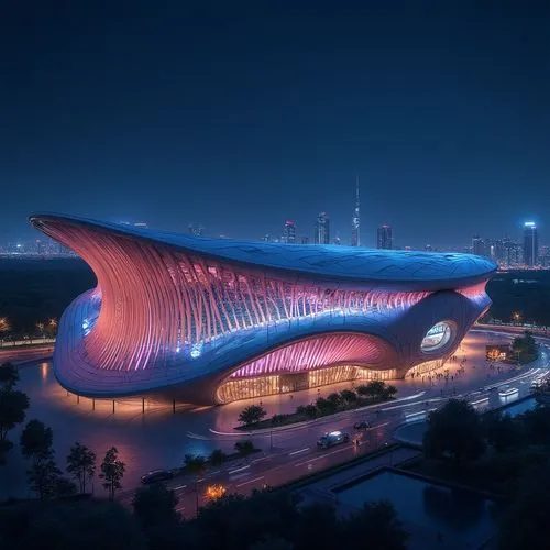 futuristic art museum,dongdaemun,esteqlal,futuristic architecture,baku,calatrava,soumaya museum,kaust,tianjin,kunshan,qatar,philharmonie,sakhir,dalian,morphosis,mubadala,night view of red rose,qatari,tempodrom,kuwaiti,Photography,General,Realistic