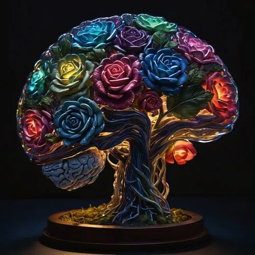 brain made of roses,colorful tree of life,tree of life,rainbow rose,paper roses,colorful roses,disney rose,fabric roses,allies sculpture,flourishing tree,globe flower,porcelain rose,png sculpture,flow