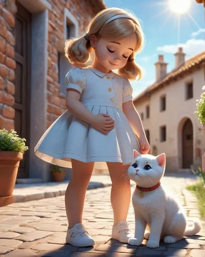 white cat,cute cartoon character,little boy and girl,cute cartoon image,pet,cute cat,little cat,girl with dog,puppy pet,animal film,the little girl,children's background,doll cat,ragdoll,little princess,dog and cat,girl and boy outdoor,princess sofia,cat child,alice,Unique,3D,3D Character