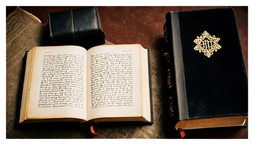 Ancient calligraphy, holy bible, golden font, decorative borders, ornate details, leather-bound book, soft natural lighting, warm color tone, shallow depth of field, 3/4 composition, close-up shot, vi